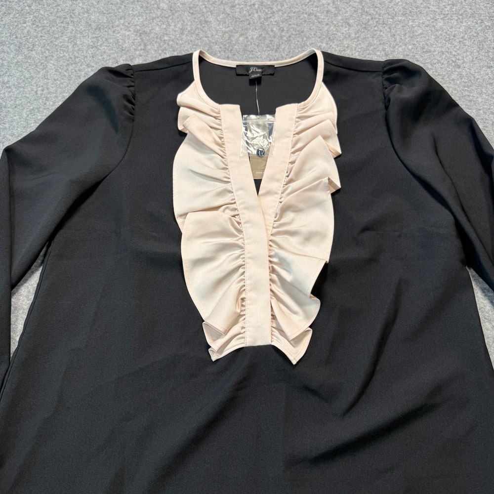 J.Crew Womens XXS Black Pink Ruffle Bib Long Sleeve Blouse New With Tags - Picture 4 of 8